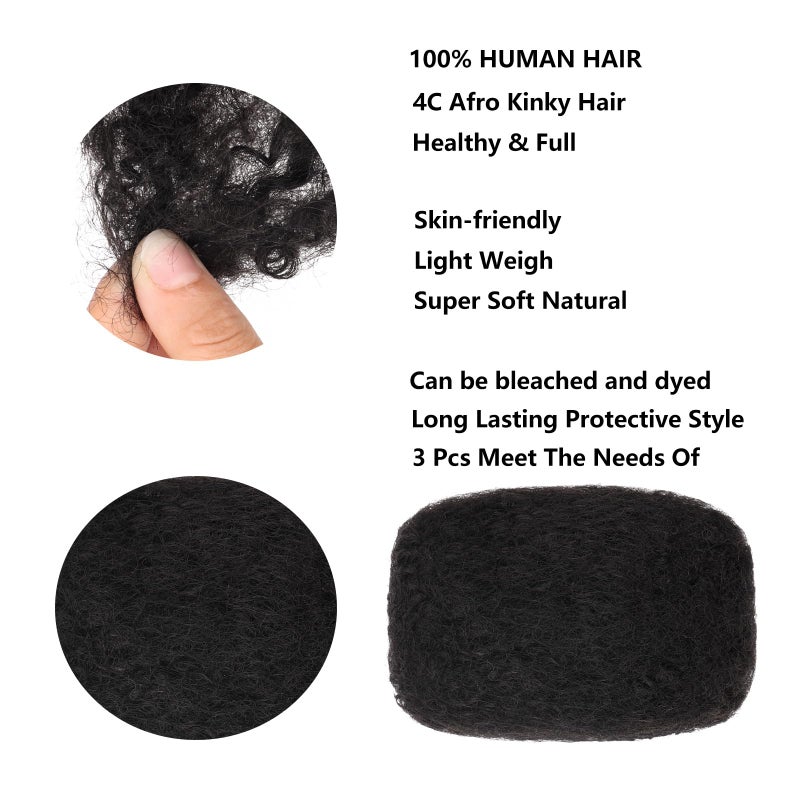 Xtrend 8 Inch 3 Bundles 90 Gram Natural Black Afro Kinkys Bulk Human Hair For Dreadlocks Extensions Repair Locs Mini Braiding Twists Afro Kinky Human Hair For Micro Spring Twist Braiding Kinky Hair - Image 3